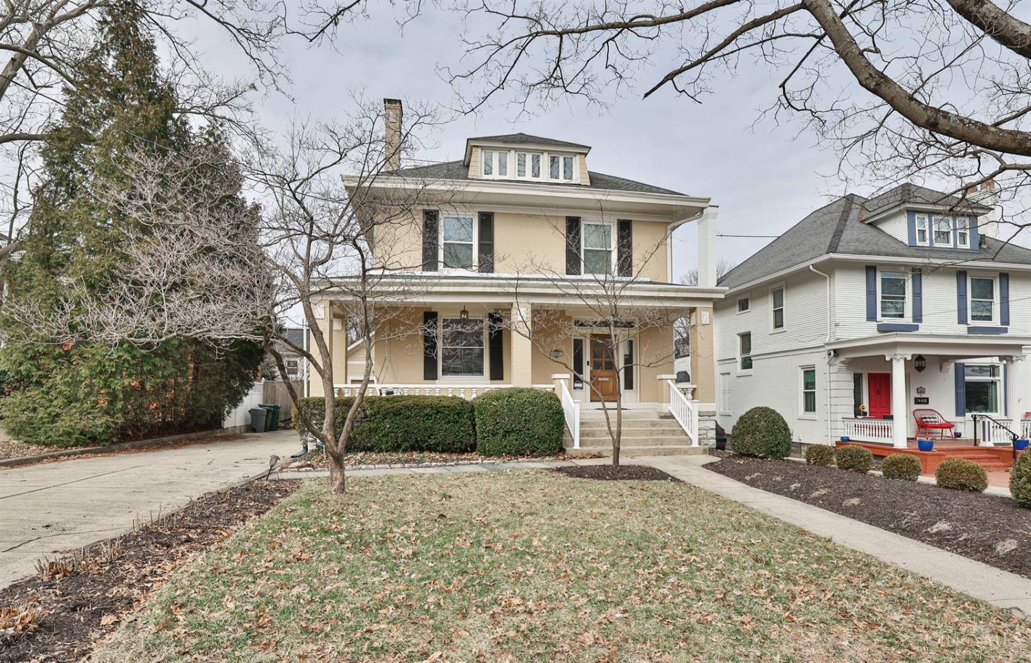 Timeless elegance meets modern comfort in this stunning Hyde Park home, just moments from the Square!Thoughtfully expanded with a 3-story addition, this beautifully updated residence offers both space & style. At the heart of the home- a showstopping 19' chef's kitchenboasts custom cream cabinetry with glass accents, a farmhouse sink, a professional gas range, and a striking tile backsplash. The oversized island, with deep wood countertop, provides the perfect spot for meal prep, casual dining, or gathering with friends. The kitchen flows effortlessly into the inviting family room, featuring a cozy fireplace and custom-built bookcases. Step outside to a serene, fenced backyard with a deck and paver terrace, ideal for entertaining or relaxing. Additional features include gleaming hardwood floors, a convenient second-floor laundry, zoned HVAC, insulated windows, neutral decor, and an oversized garage.A true Hyde Park gem!