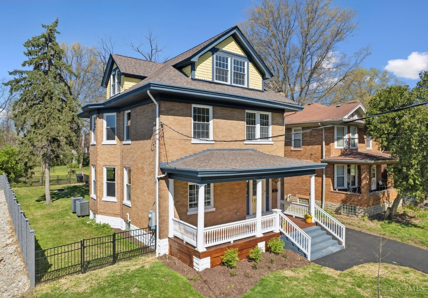 This Hyde Park style Home in the heart of Madisonville has much more than meets the eye! 5 BD/3 BAs & Office + Loft w/ endless space &  Privacy. Beautifully laid out & Renovated on 3 fully finished floors. You will find all of the Modern touches & retained unique Historic  Charm thru out the 2500 sf. Loads of Natural Light flood each room + tons of storage. Beautiful New Lighting fixtures, New SS Appliances  & Hardwood Flrs in Kitchen (2025), refinished, original HW Flrs (2025) New elec, plumbing, Dual, Zoned HVAC (1 of 2 new in  2025), Newer Roof (2022) & New Downspouts (2025), Windows (2017), restored Leaded Glass Entry & Stained Glass Doors (2025),  Living Room w/ Built-ins & 2 Rookwood Fireplaces. Plus, newly painted interior & exterior, Newly surfaced Driveway (2025), fully fenced  yard w/ Pet Proofing + walkable in all directions to all the Good Stuff. Must See!