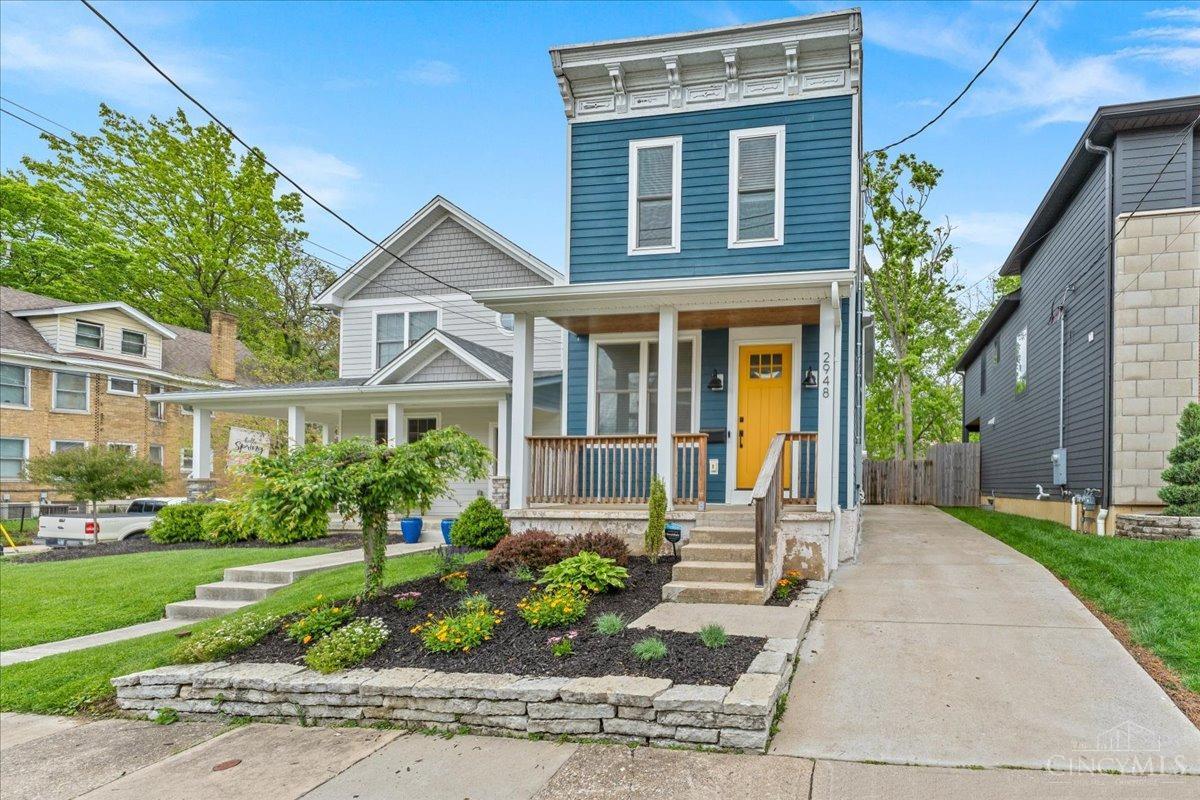 Renovated in 2020, this East Walnut Hills home is turnkey. Featuring all new systems & finishes: electric, plumbing, roof, windows, HVAC, water heater, driveway, kitchen, bathrooms, flooring & more. Enjoy significant savings with a tax abatement through 2031. Step inside to one-of-a-kind original hrdwd flooring & a beautifully detailed gas fireplace. The home office sits just off the entry. Show stopping kitchen features quartz countertops, a Lg island, stylish backsplash & new stainless steel appliances, all open to the family room w/a second gas fireplace & walkout to the covered deck. Tall ceilings, abundant natural light, stylish fixtures & an open-concept layout give this home a fresh, modern feel. The luxurious primary bdrm offers a walk-in closet & spa-like en-suite bath w/double vanity. 2nd flr laundry for convenience. Fully fenced yard & covered patio provide the perfect setting for entertaining. All located just minutes from the restaurants, shops & charm of East Walnut Hills