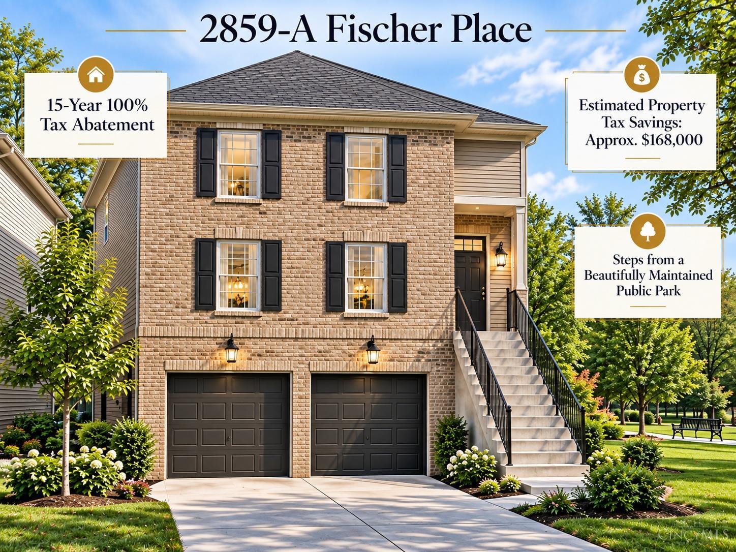 TO-BE-BUILT and impossible to ignore! This 3-bdrm, 2.5-bath home is planned to qualify for a 15-year, 100% property-tax abatement on eligible improvements an estimated savings of 168,000 over the abatement term. The open, light-filled main level will feature 9-foot ceilings, a family room, dining area, kitchen with island and 42-inch cabinetry, plus a powder room. Upstairs, enjoy a private primary suite with en-suite bath and walk-in closet, two additional bedrooms connected by a Jack-and-Jill bath, and second-floor laundry. The garage level will include a 2-car garage with separate doors, while the unfinished basement offers a full-bath rough-in and flexible future living space. Best of all, this home will be steps from a beautifully maintained public park and about 15 driving minutes from Downtown Cincinnati & Uptown, including UC & Cincinnati Children's Hospital. Conceptual renderings; final plans and finishes may vary. Abatement subject to approval. The listing agent is the owner.