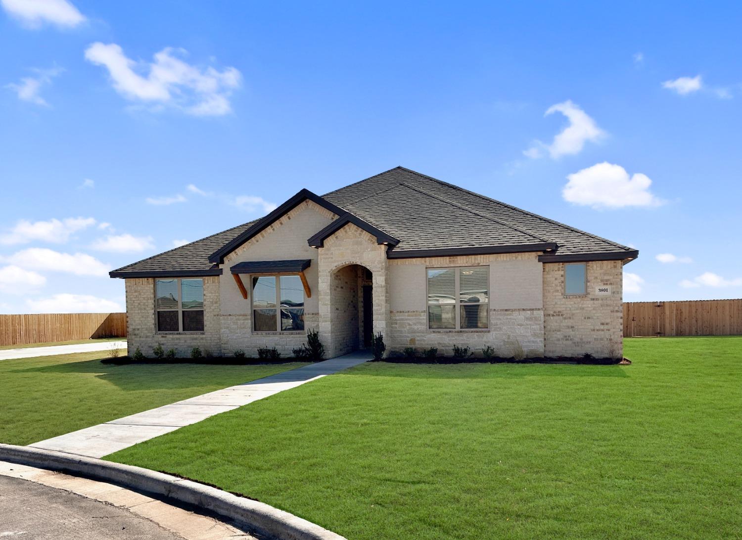 South Lubbock Beauty now completed!  Brand new Homemakers home located in Park Hill Estates. 2,385 Sq. Ft.  4 bed, 3 full baths, 2 car garage on a sprawling one-acre lot. Belgrave Floorplan.  Sod and Sprinkler included in  front. All on one level.